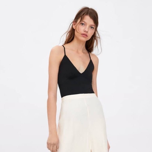 Zara Tops - ZARA Black Spaghetti Strap Stretch V Neck Tank Top Size Small